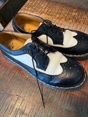 Dr. Martens Black and White Two-Tone Wingtip Oxfords